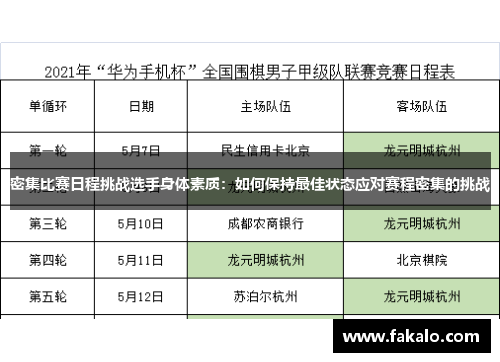 密集比赛日程挑战选手身体素质：如何保持最佳状态应对赛程密集的挑战